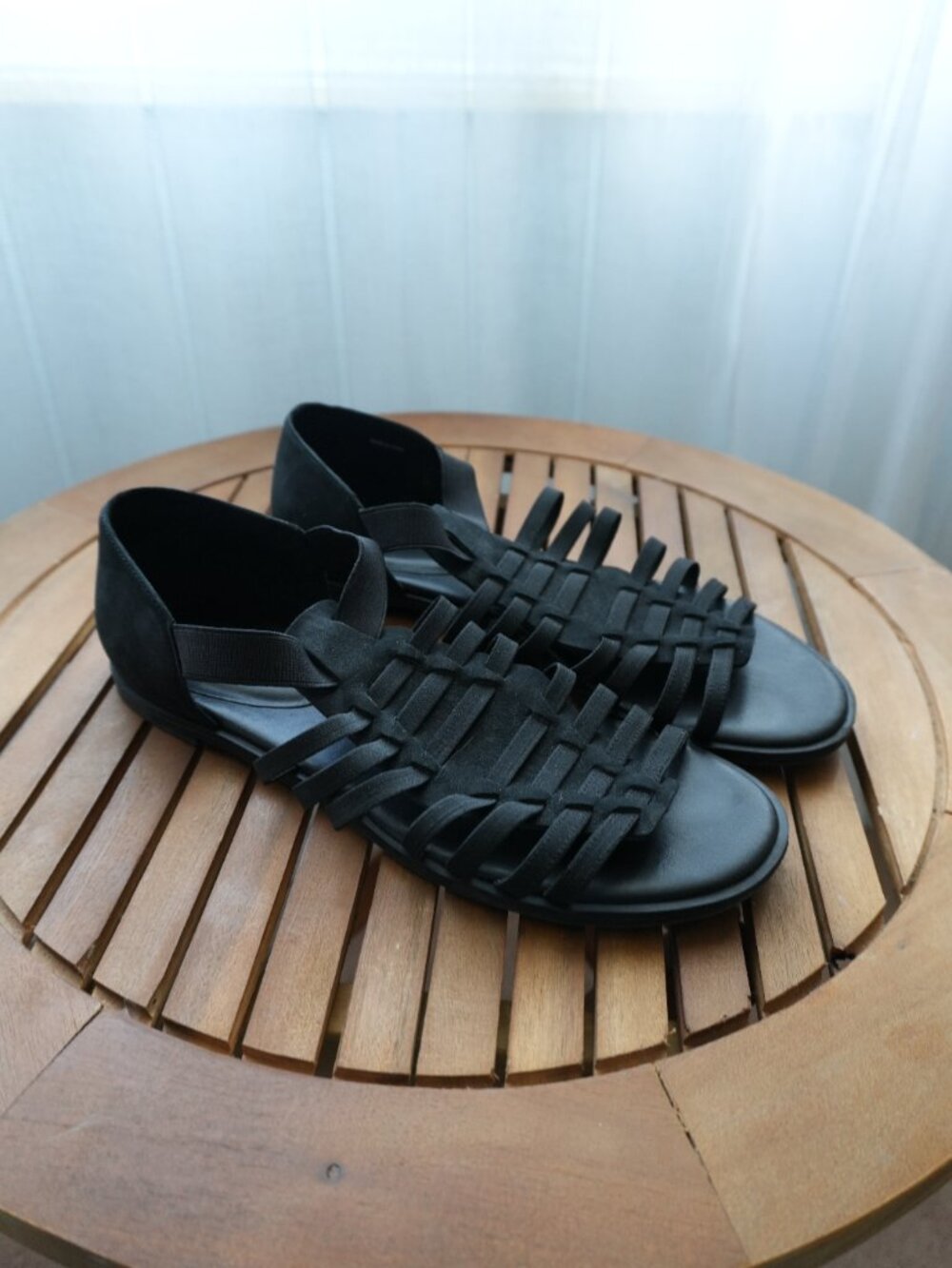 Eileen Fisher Black Woven Leather Sandals Size 9 Gladiator Sandals